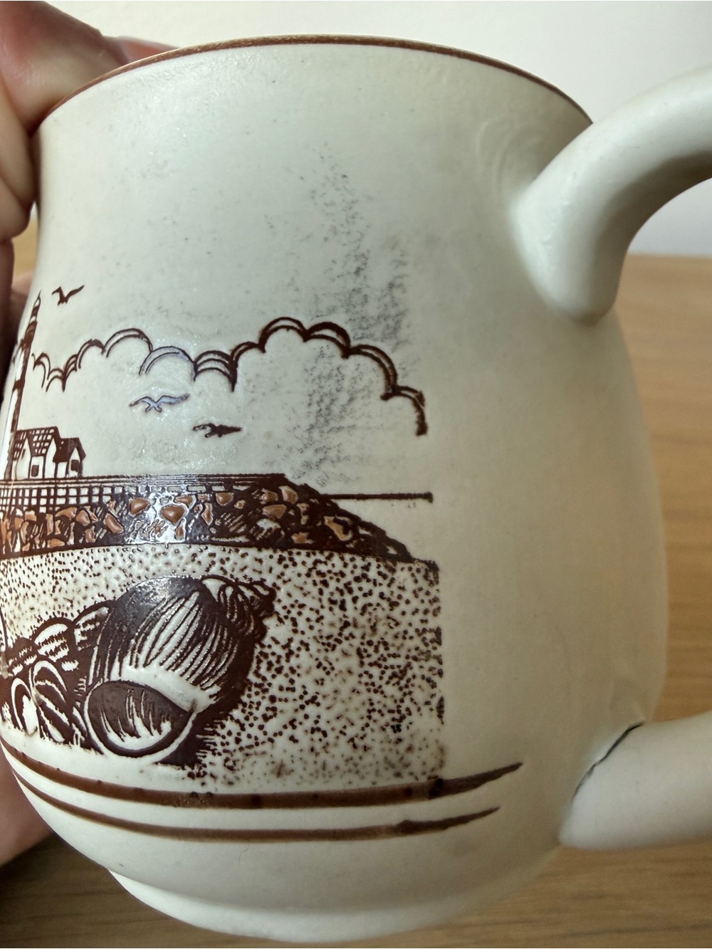 Vintage Nautical Lighthouse Coffee Mug Cup - Stoneware Beach Scene Cream & Brow - Picture 10 of 11